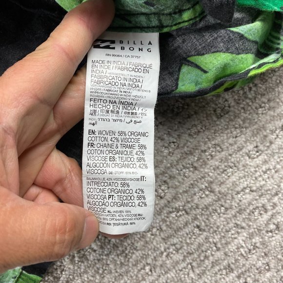 Billabong Gallery Hawaiian Shirt Men Medium M Black Green Floral Button Up Beach - Picture 6 of 12